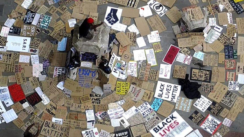 Edward Colston statue placards