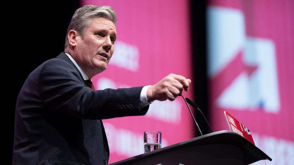 Keir Starmer delivering his speech to the Labour party conference in Liverpool