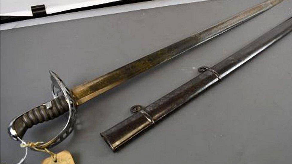 A sword belonging to Everard from when he was in the Royal Horse Guards and fought in the Battle of Waterloo