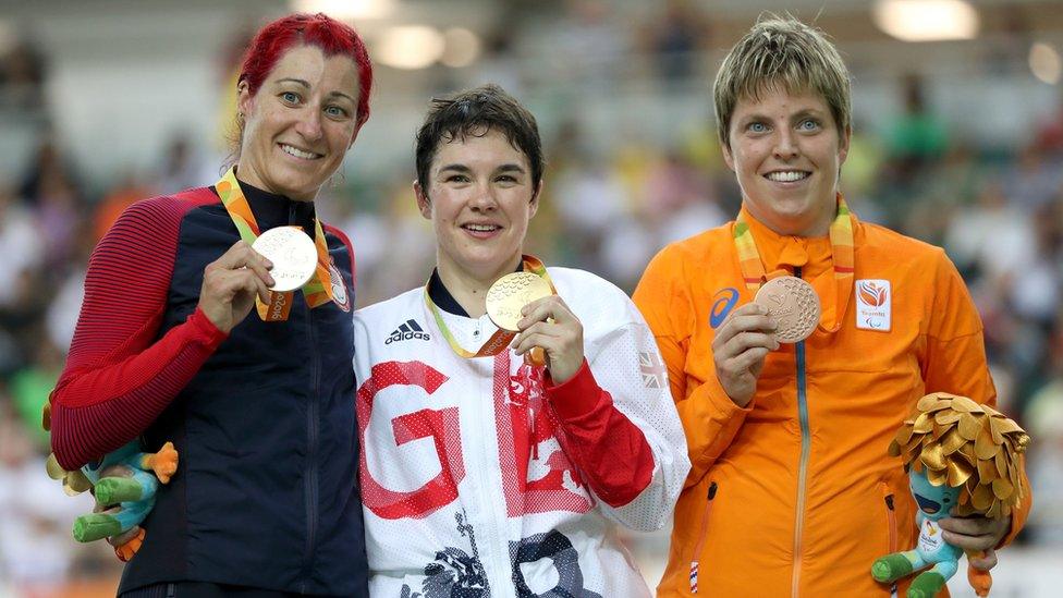 Giglia with silver medallist Jamie Whitmore and bronze medallist Alyda Norbruis