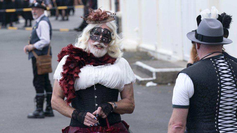 Steampunks attend the Whitby Weekend, in Whitby, Yorkshire.