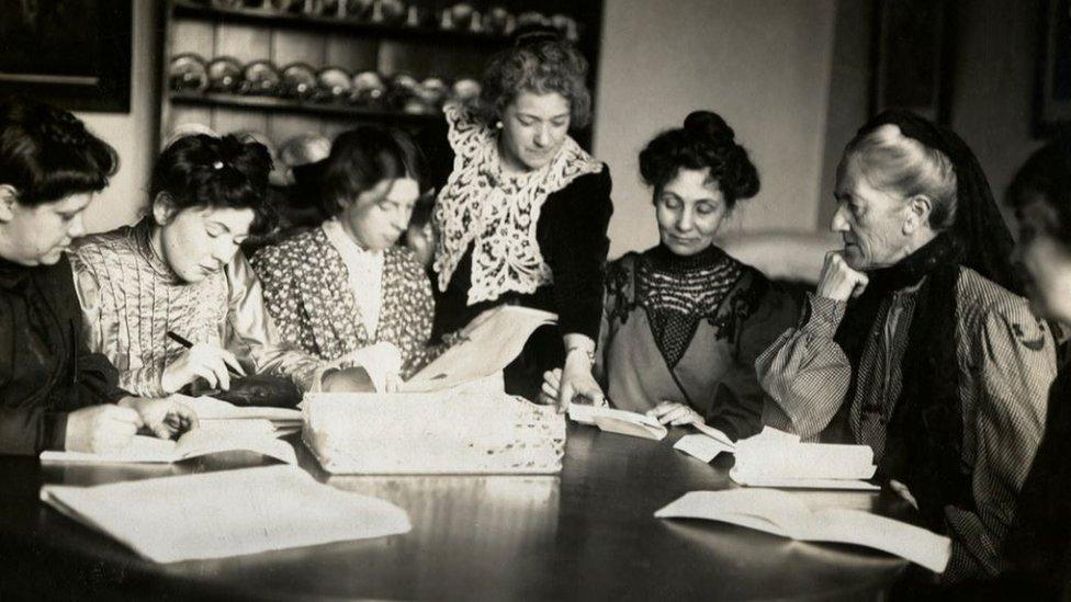 Meeting of leaders in the Women's Social and Political Union in about 1906