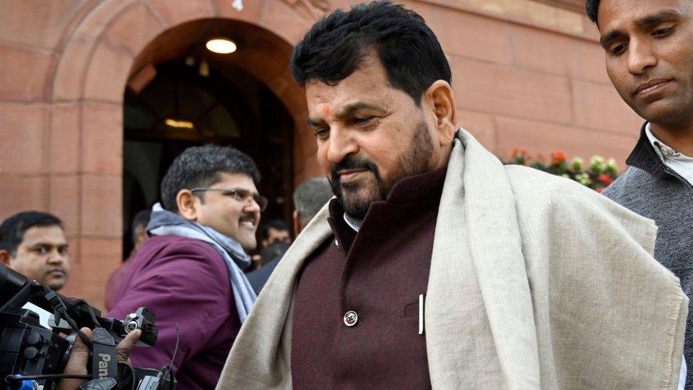 BJP MP Brij Bhushan Sharan Singh at the Parliament House complex during Budget Session, on February 6, 2023 in New Delhi, India.