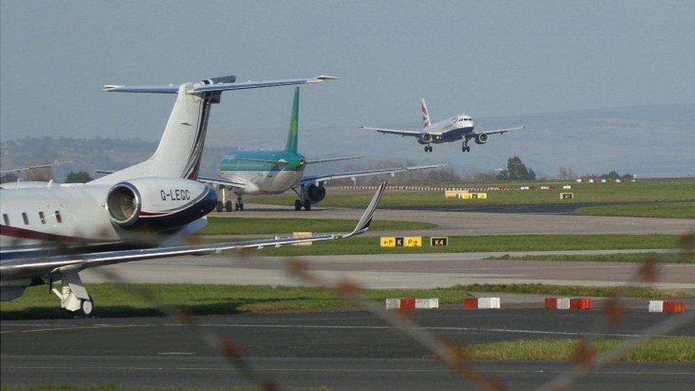 Planes landing at Manchester Airport