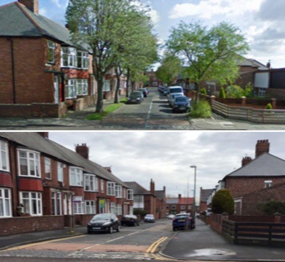 Before and after pictures of Gordon Road, South Shields