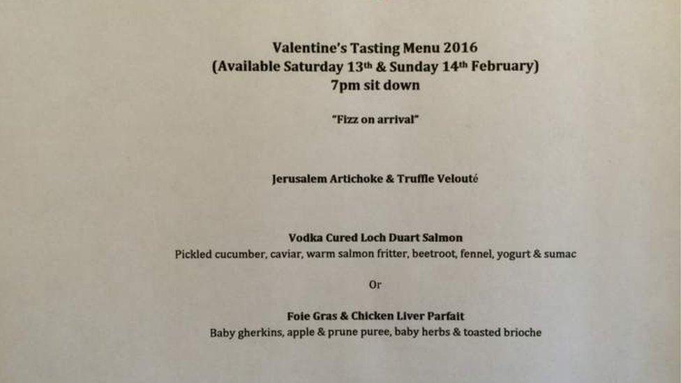 Valentines tasting menu