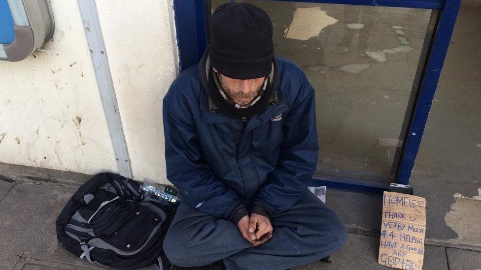 Homeless person in Bedford