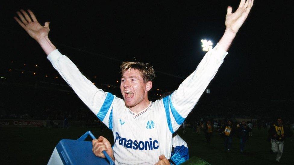 Chris Waddle celebrates for Marseille