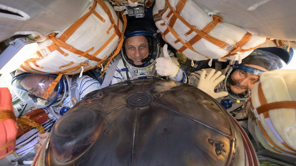 ISS astronaut and cosmonauts landing in Kazakhstan