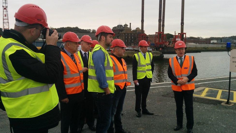 Ben Gummer with at the site of the proposed wet dock