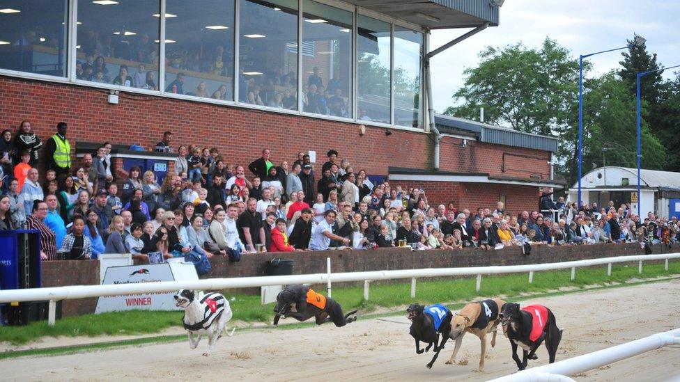 Oxford stadium and racegoers