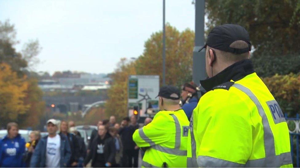 police officers on roads before Birmingham City V Aston Villa