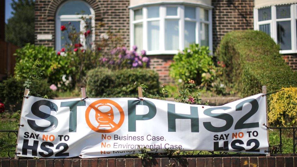 House with a sign protesting HS2 outside