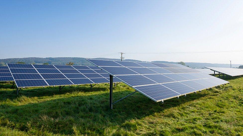 Solar panels on a field