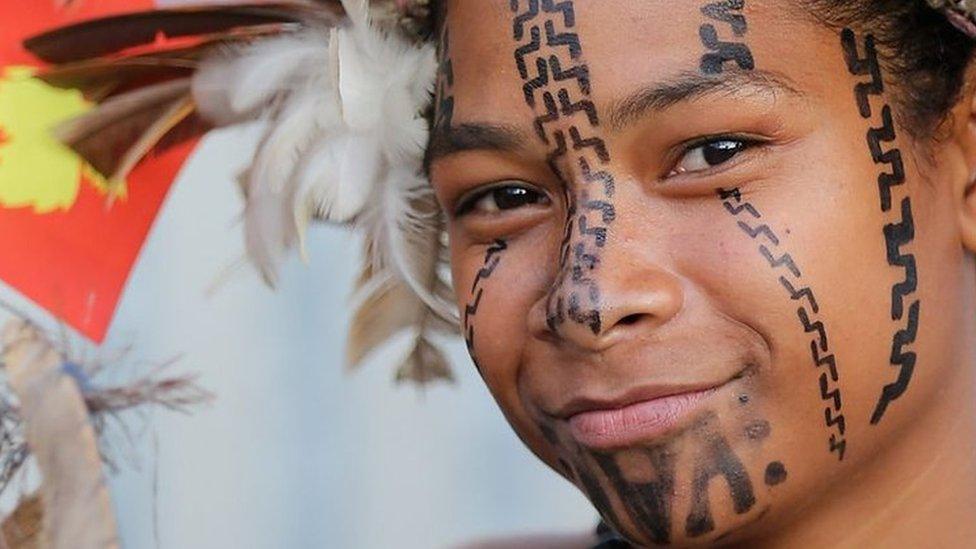 Girl in tribal costume, Port Moresby, PNG