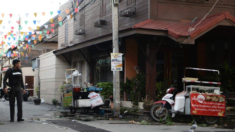 A policeman near the scene of one of the Hua Hin blasts. 12 August 2016.