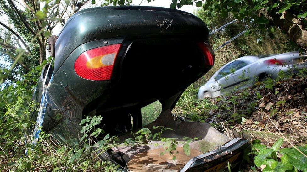 Crashed car in Cornwall