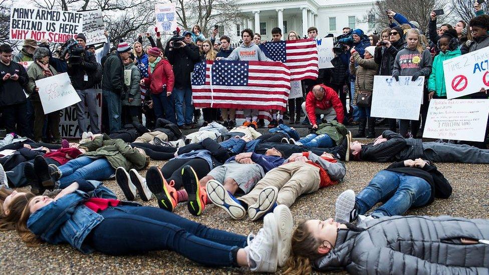 People demonstrating outside the White House