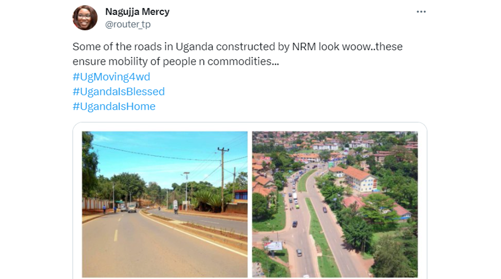 Screenshot of a tweet, posted by the account pretending to be Dr Jamechia Hoyle, praising Uganda's ruling party