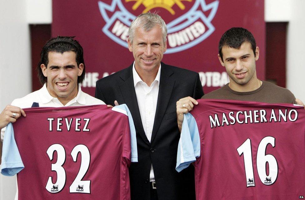 Carlos Tevez, Alan Pardew and Javier Mascherano