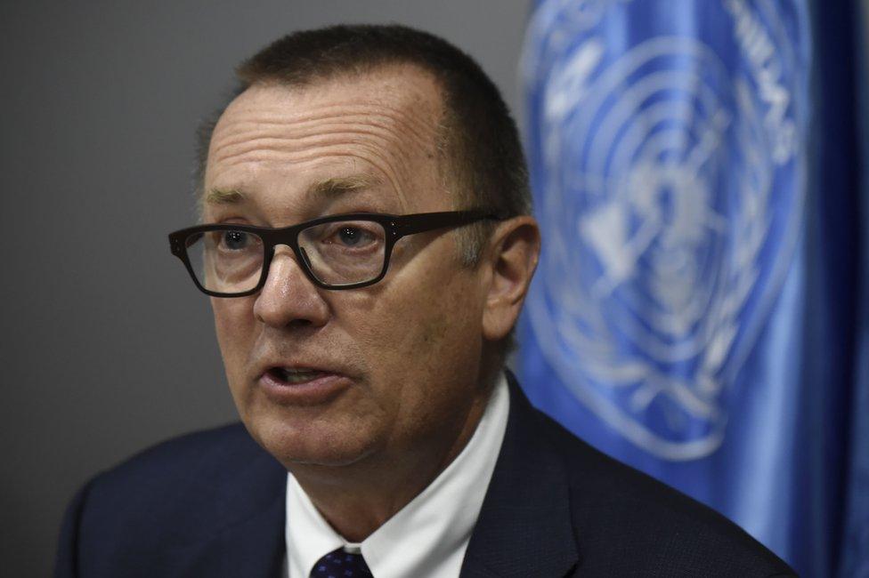 UN under secretary general for political affairs Jeffrey Feltman, attends a press conference in Bogota on 15 November 2017