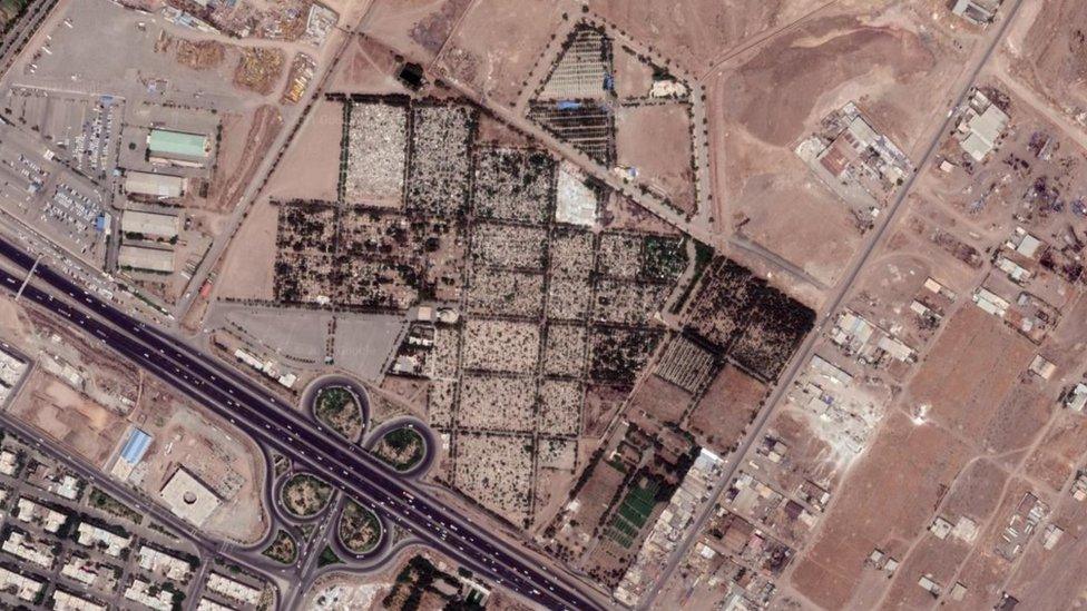 Satellite image showing Khavaran cemetery in south-eastern Tehran, Iran