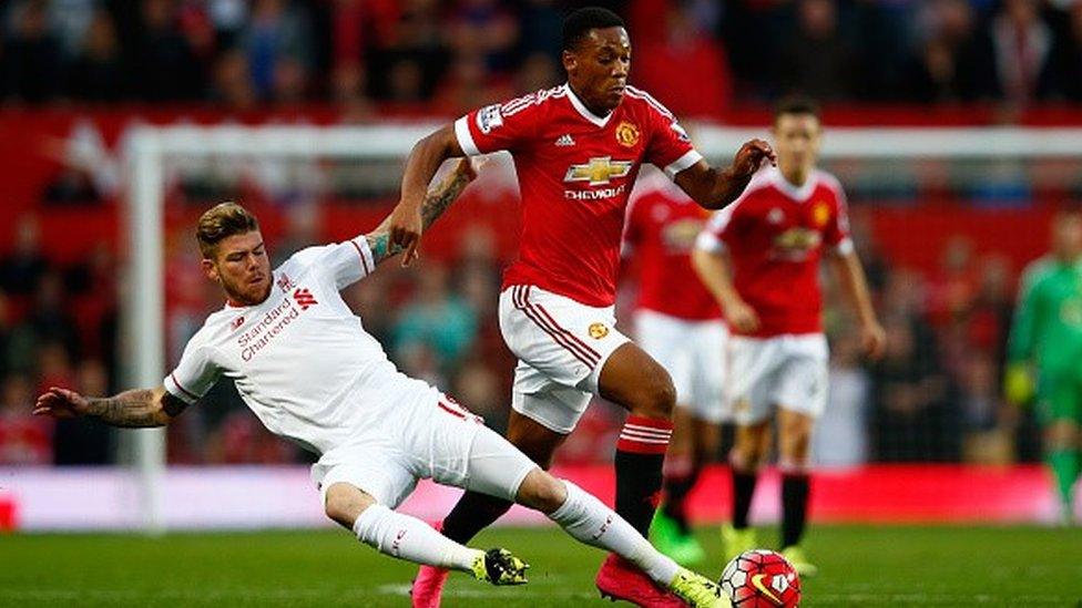 Anthony Martial of Manchester United in action against Liverpool