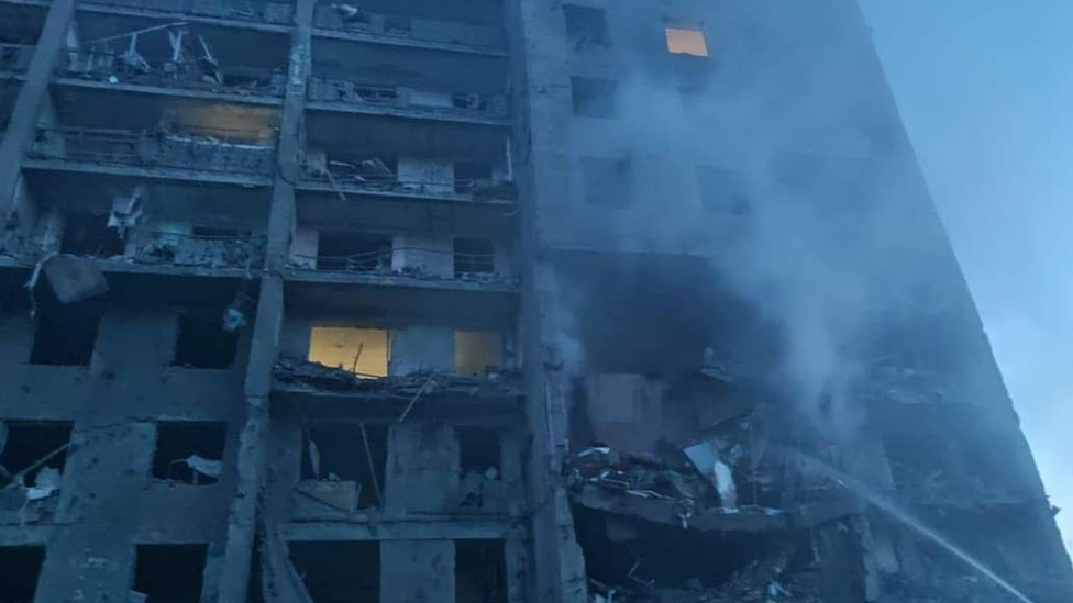 A destroyed residential building in Odesa region, southern Ukraine, on 1 July 2022