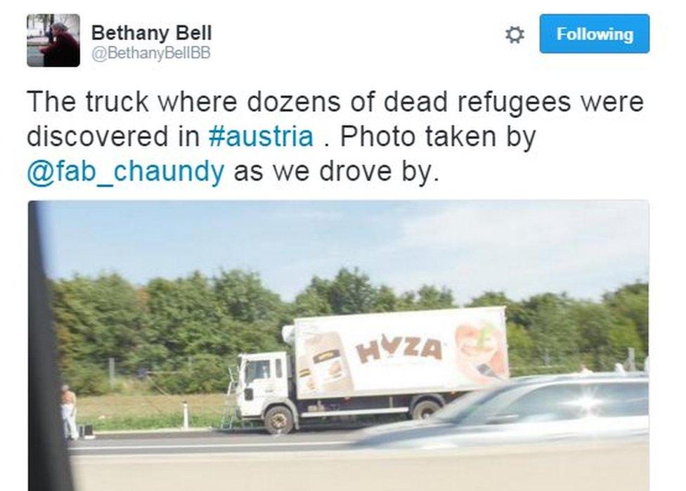 Bethany Bell tweeted from Parndorf on the day the disaster emerged