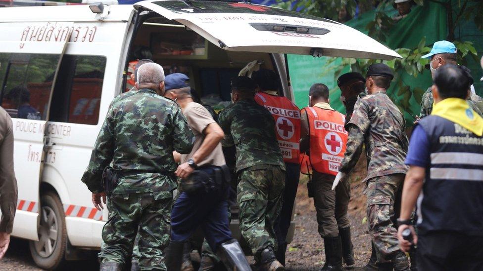 Police and medics at one of the ambulance vans