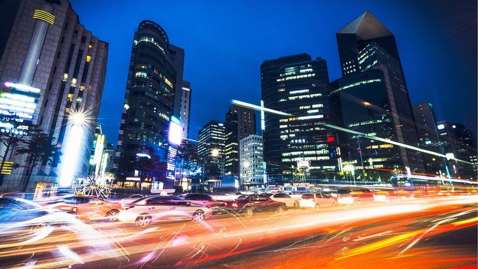 Traffic blur in Gangnam area of Seoul