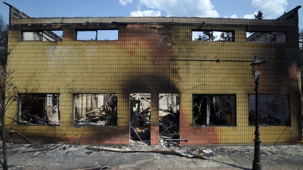 The charred remnants of a building in Lytton