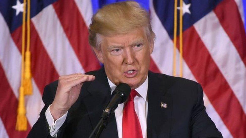 US President-elect Donald Trump answers journalists questions during a press conference on January 11, 2017 in New York.