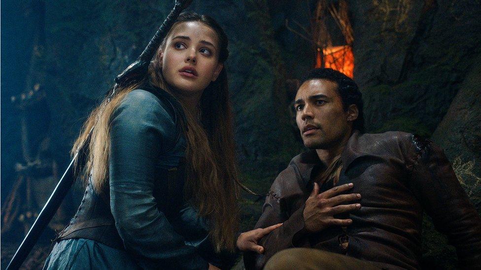 Katherine Langford and Devon Terrell as Nimue and Arthur