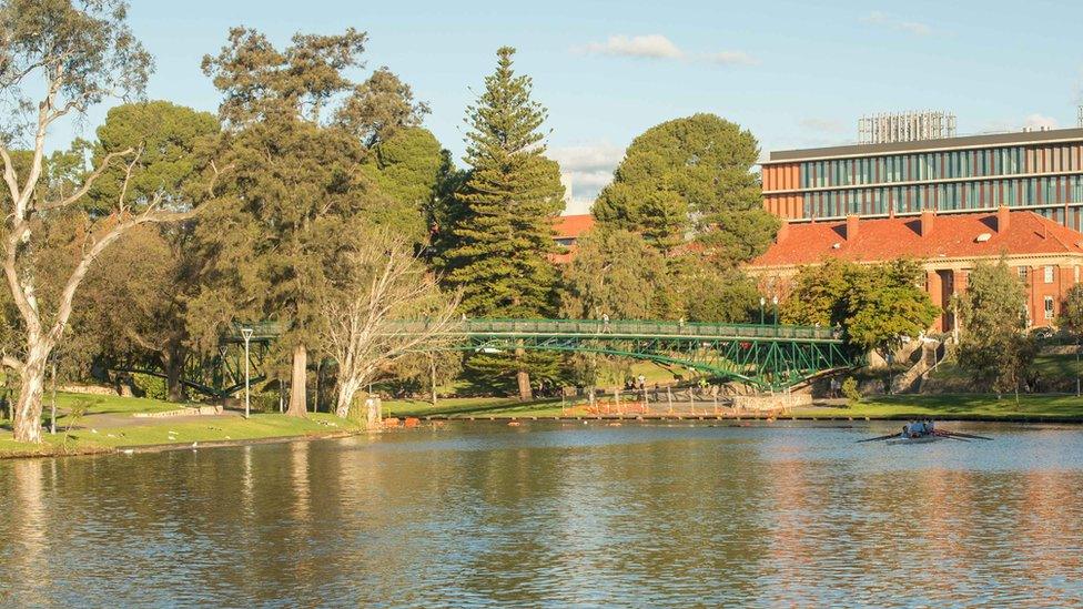 A modern photograph of the footbridge on the River Torrens close to where Dr Duncan died in 1972