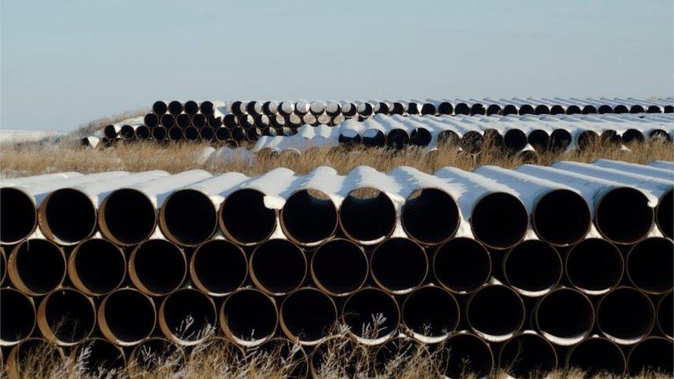 -A depot used to store pipes for the Keystone XL oil pipeline.