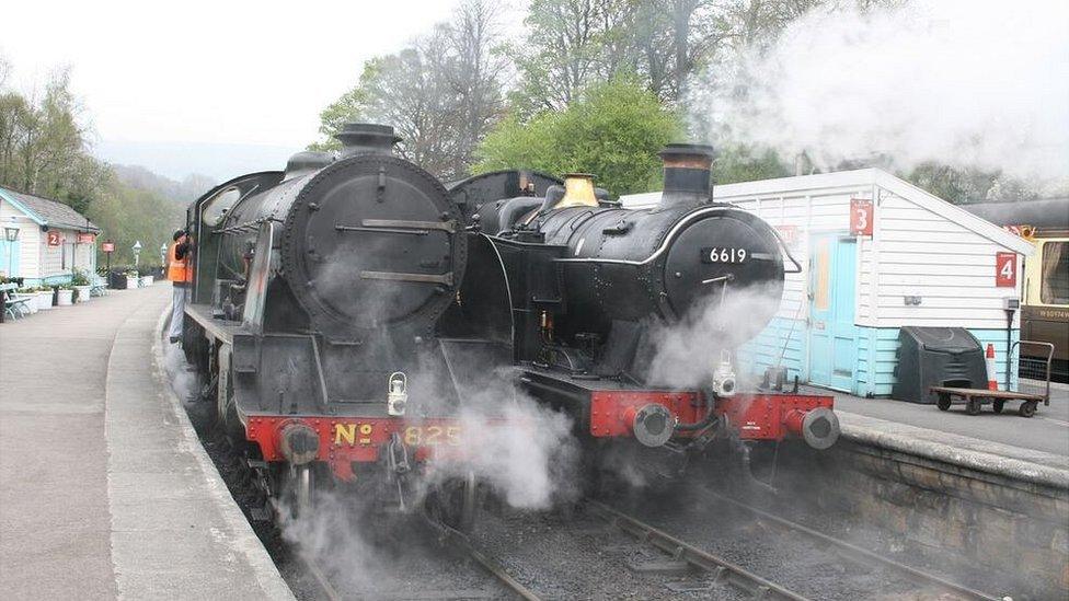 Two steam locomotives at NYMR's Grosmont Station