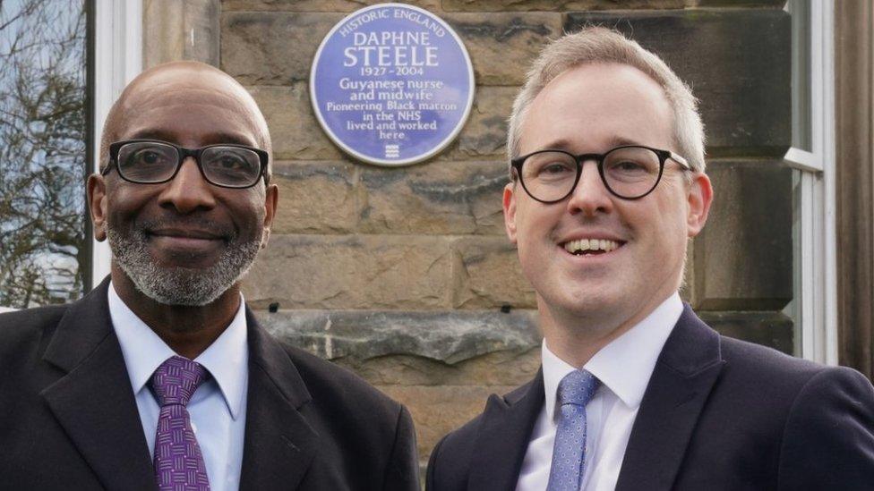 Daphne Steele's son Robert with arts and heritage minister Lord Parkinson