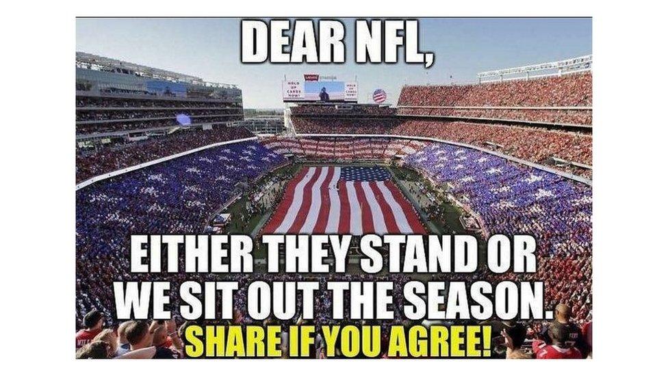 Image shared on Instagram urging the NFL to force players to stand