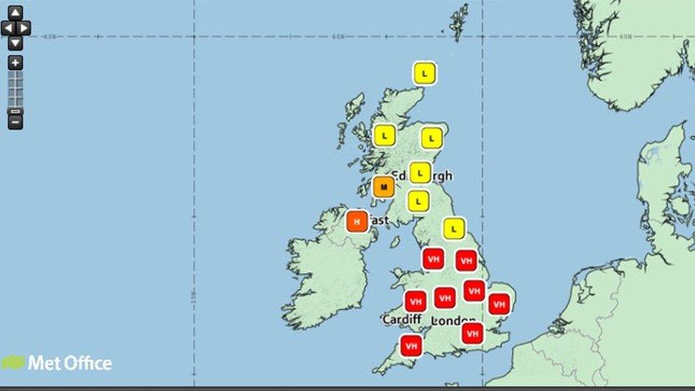 The pollen forecast from the Met Office