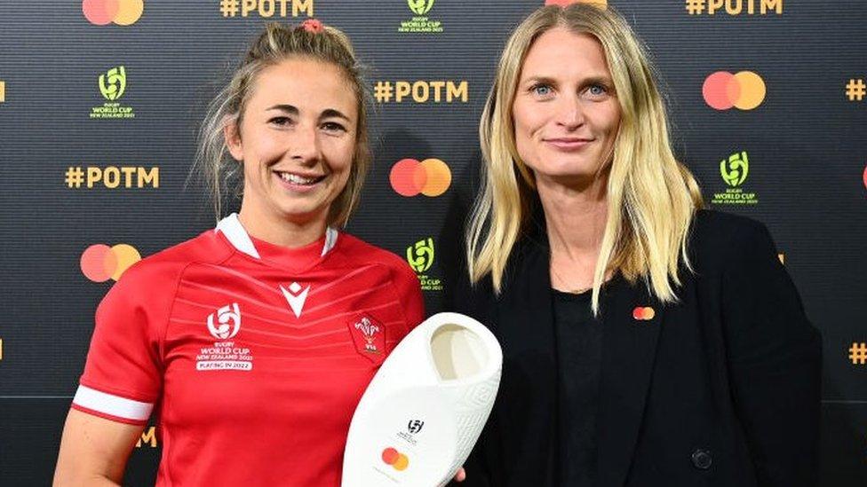 Elinor Snowsill holding player of the match award