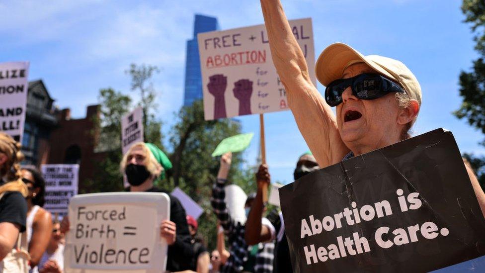 A person voiced her opinion during the pro-choice demonstration at the Massachusetts State House in Boston, MA on June 25, 2022