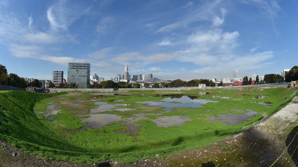 View of the site where the stadium will be built - currently waterlogged