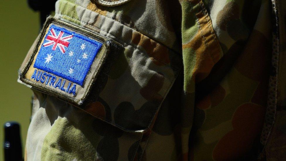 Australia flag badge on the uniform of an ADF member.