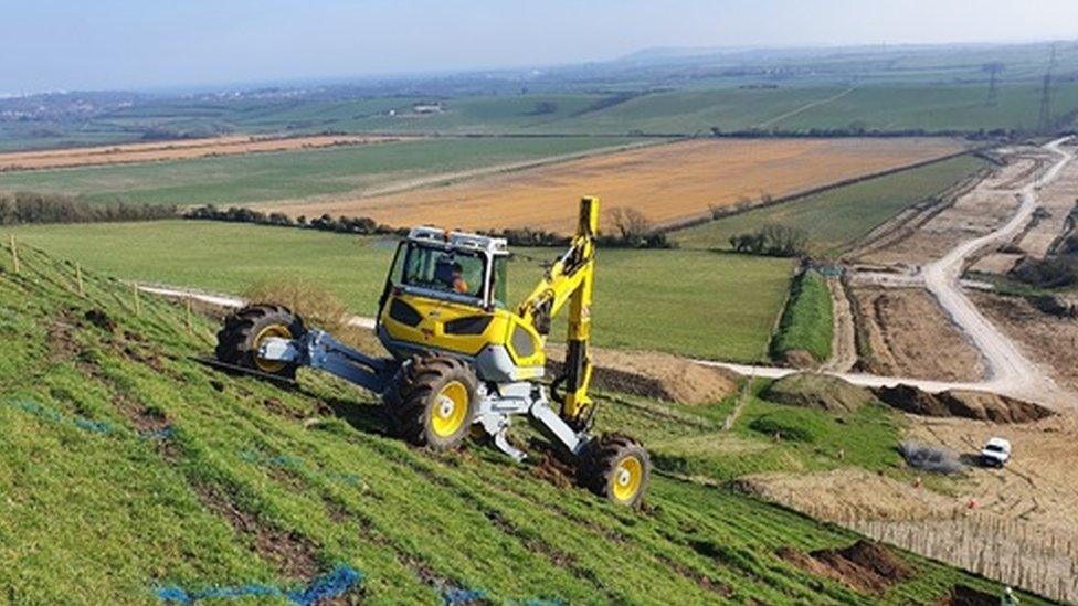 National Grid spider digger at work in Dorset AONB