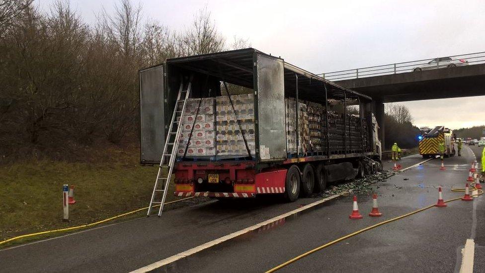 Burnt out lorry