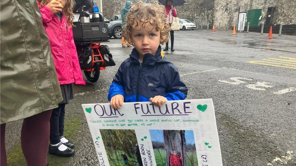 protestors outside Carmarthen county hall