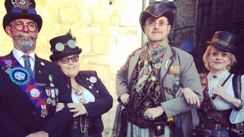 Steampunk festival goers in Castle Hill, Lincoln, 2016