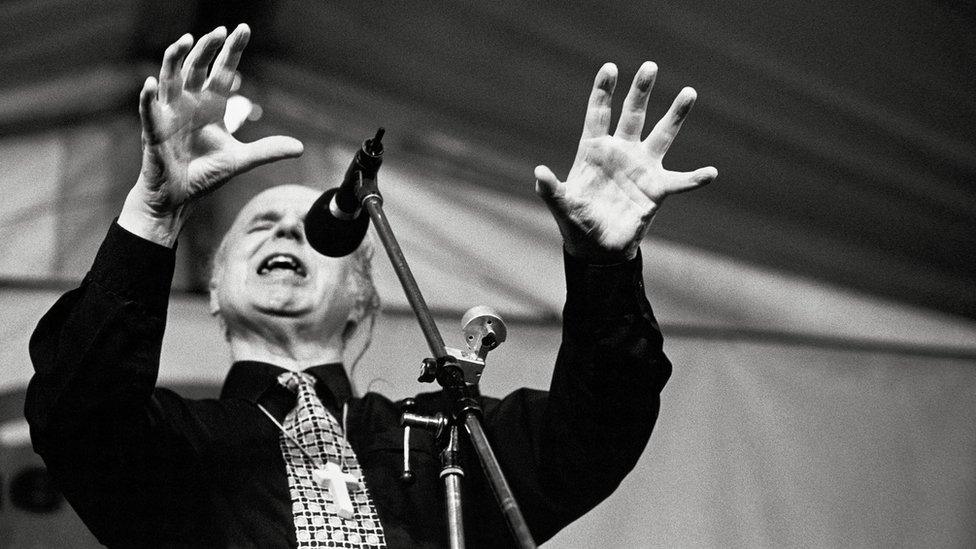 The Jesus Army founder, Noel Stanton, preaching at a rally