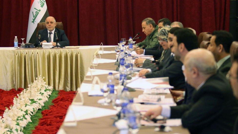 Haider al-Abadi chairs a cabinet meeting in Basra on 12 January 2016